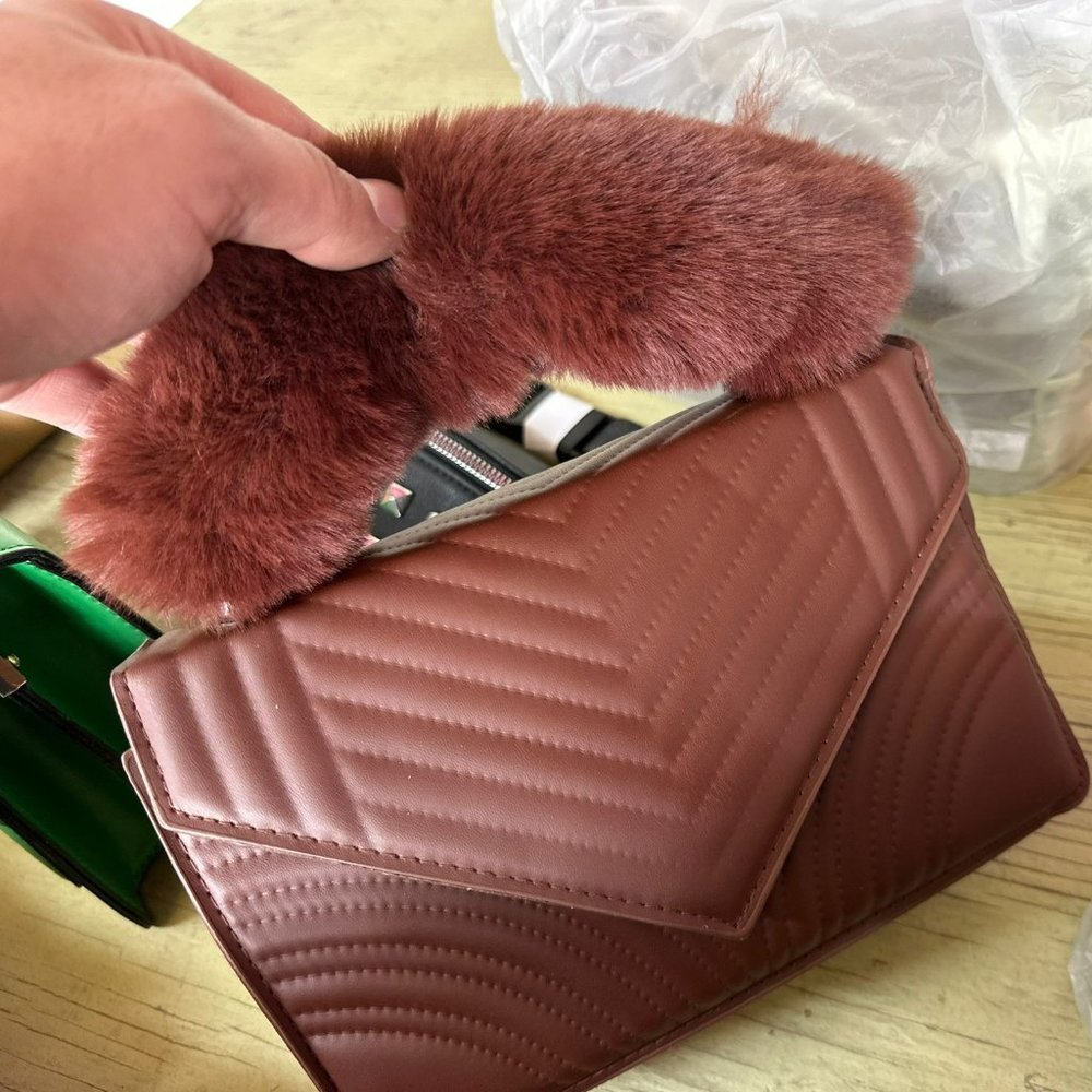 Unbranded Genuine Leather Brown with Fur and a purse Imported